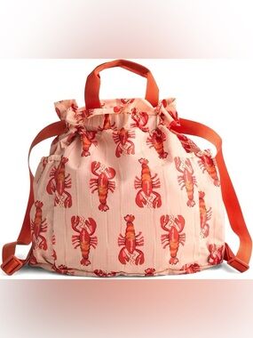 Vera Bradley Pink Lobster Drawstring Backpack Tote in Lobster Clause Pattern
